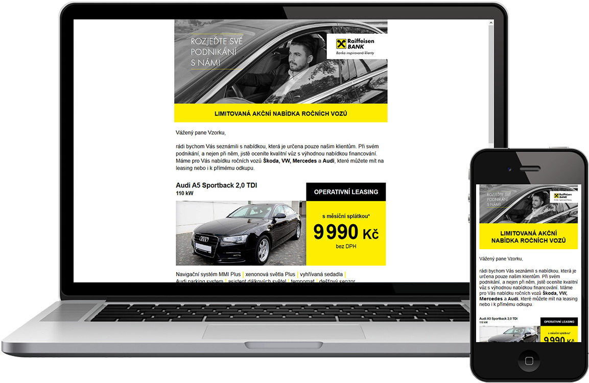 Náhled responsivního e-mailu pro Raiffeisenbank